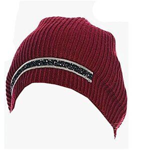 Badgley Mischka Metallic Knit Beanie Wine